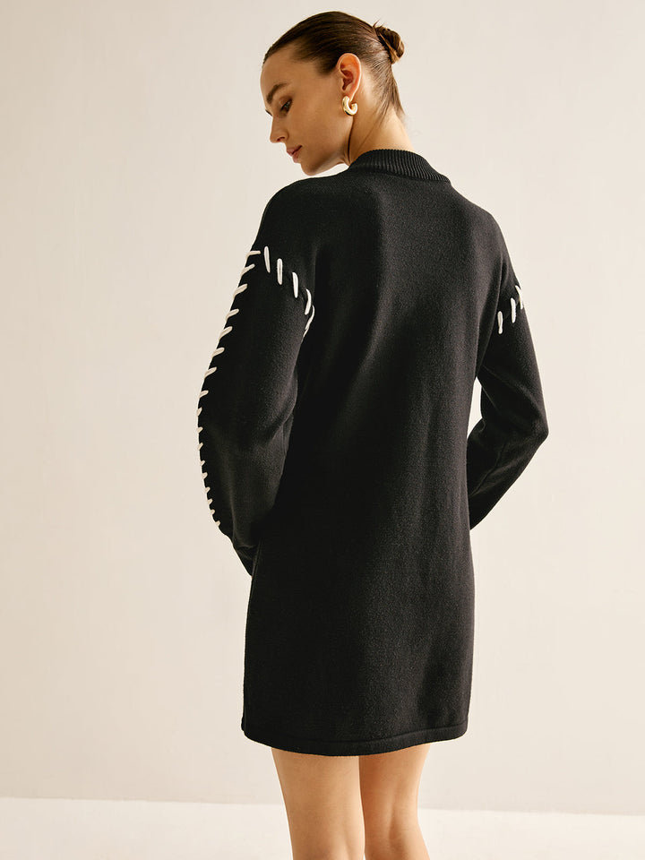 Robe Courte Pull à Bordure Contrastante