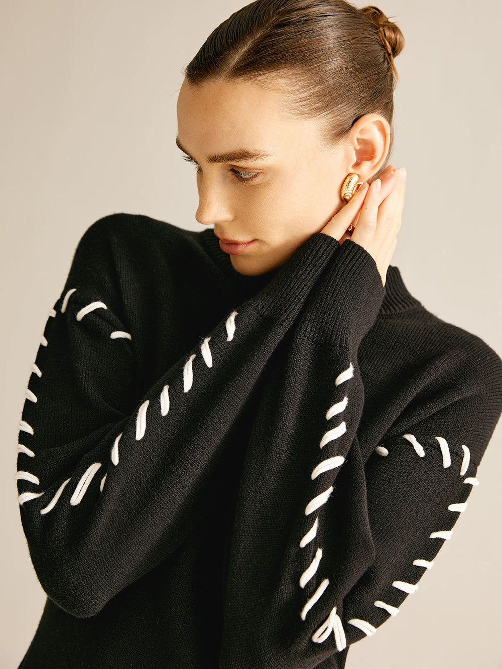 Robe Courte Pull à Bordure Contrastante