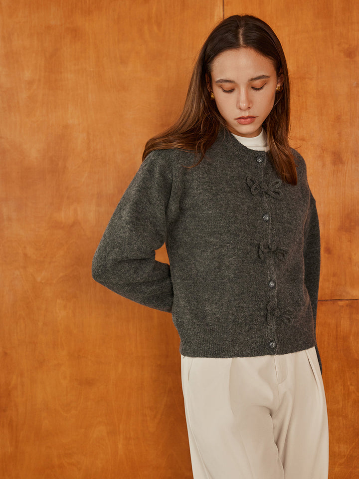 Cardigan Uni à Poitrine Carrée