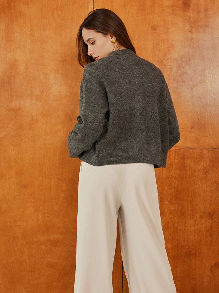Cardigan Uni à Poitrine Carrée
