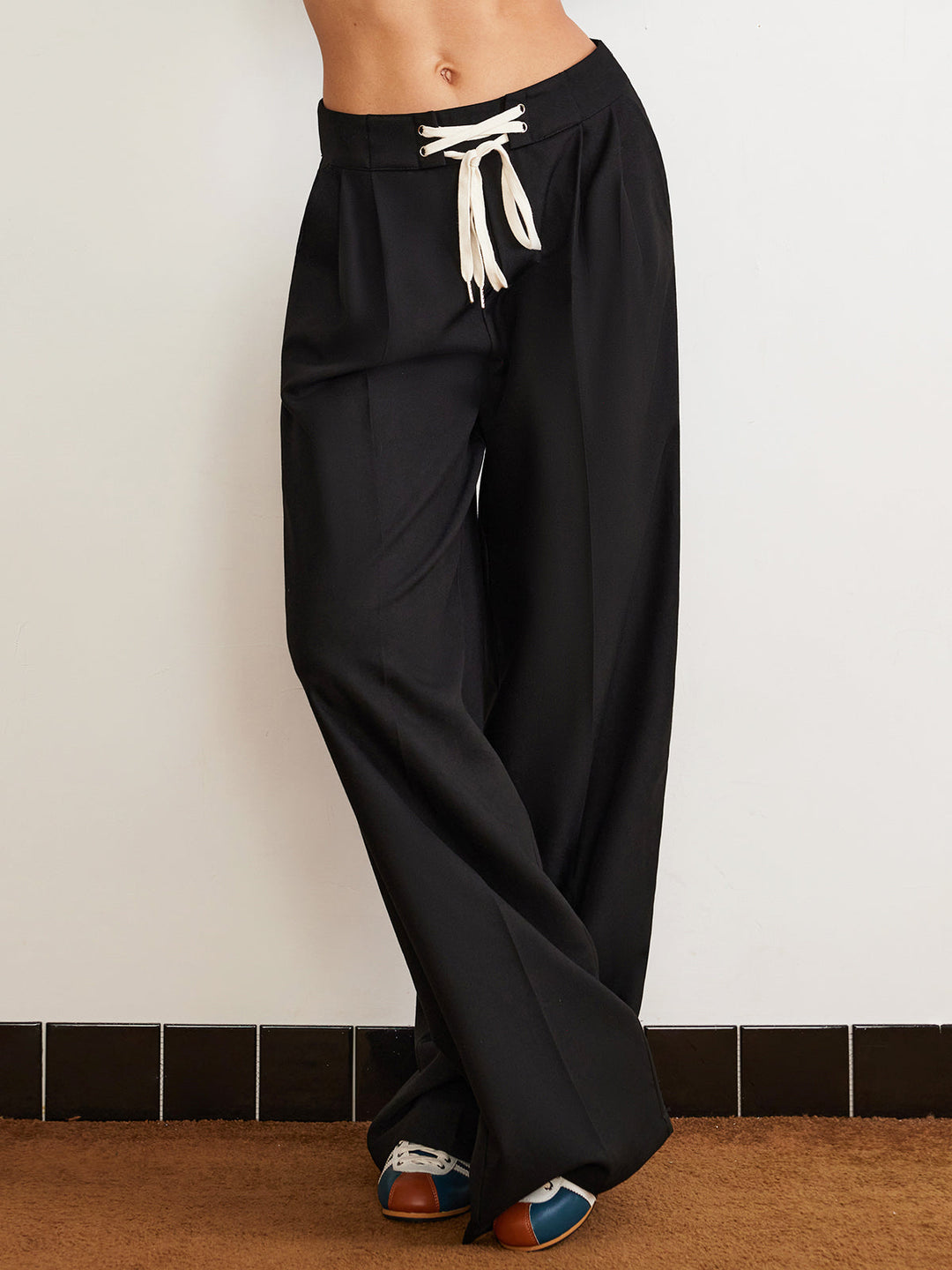 Pantalon Large à Cordon de Serrage Uni