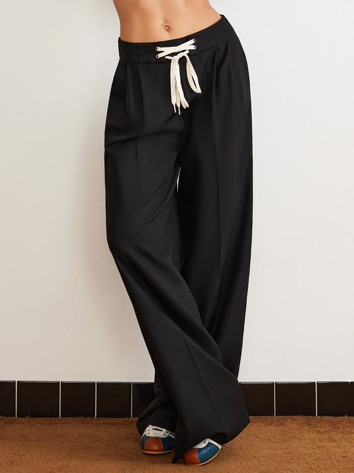 Pantalon Large à Cordon de Serrage Uni