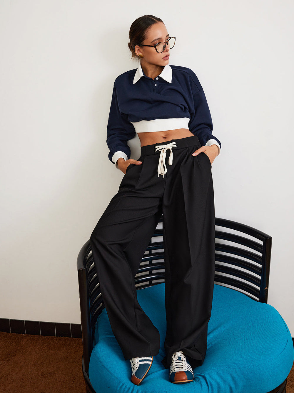 Pantalon Large à Cordon de Serrage Uni