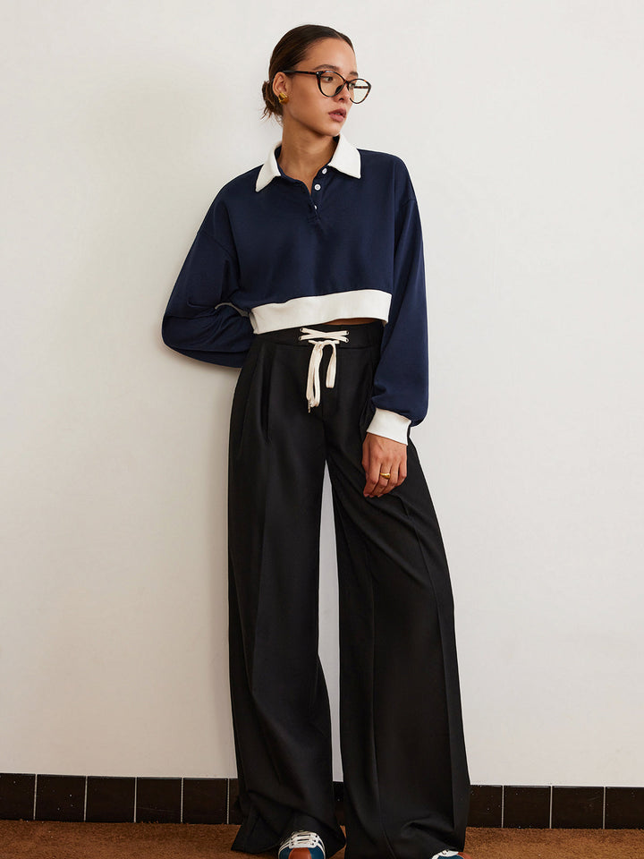 Pantalon Large à Cordon de Serrage Uni