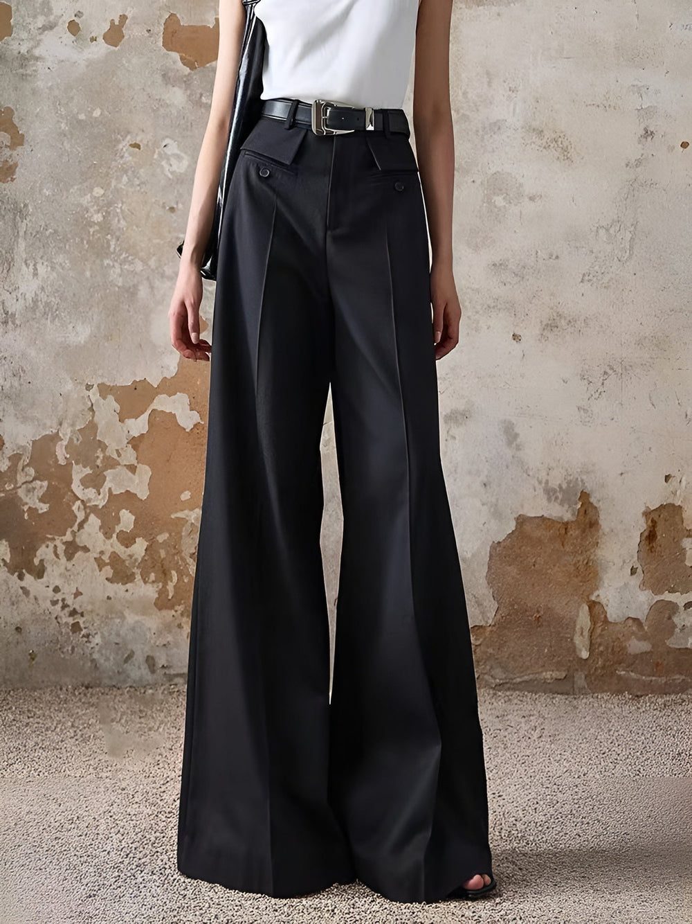 Pantalons Évasés Taille Haute Avec Sangles Sans Ceinture