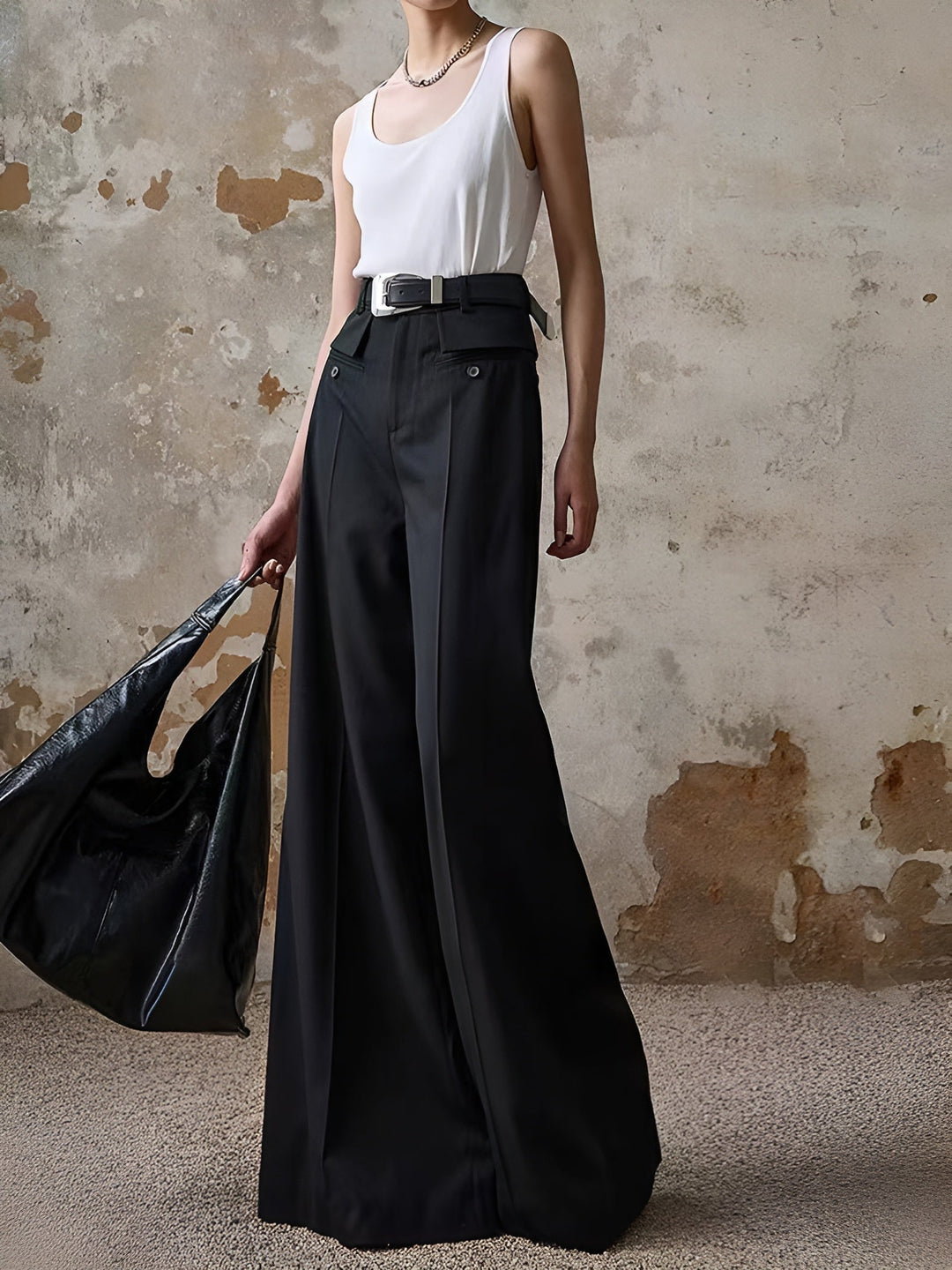 Pantalons Évasés Taille Haute Avec Sangles Sans Ceinture
