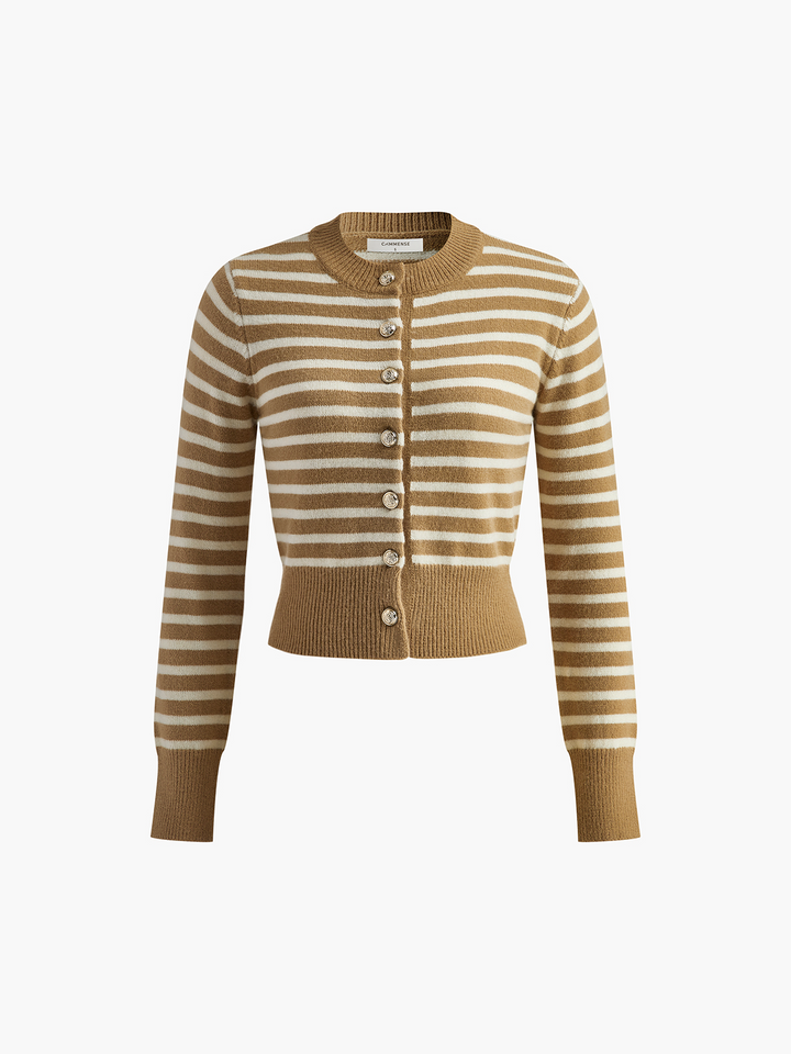 Cardigan à col rond rayé