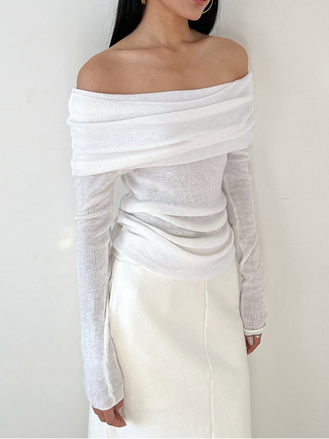 Chemise à épaules dénudées avec revers semi-transparent