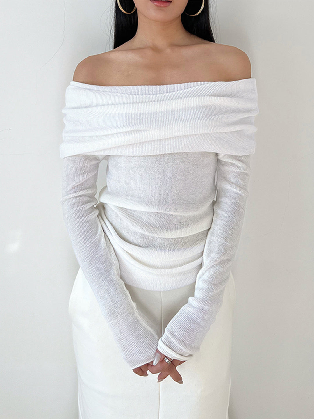 Chemise à épaules dénudées avec revers semi-transparent