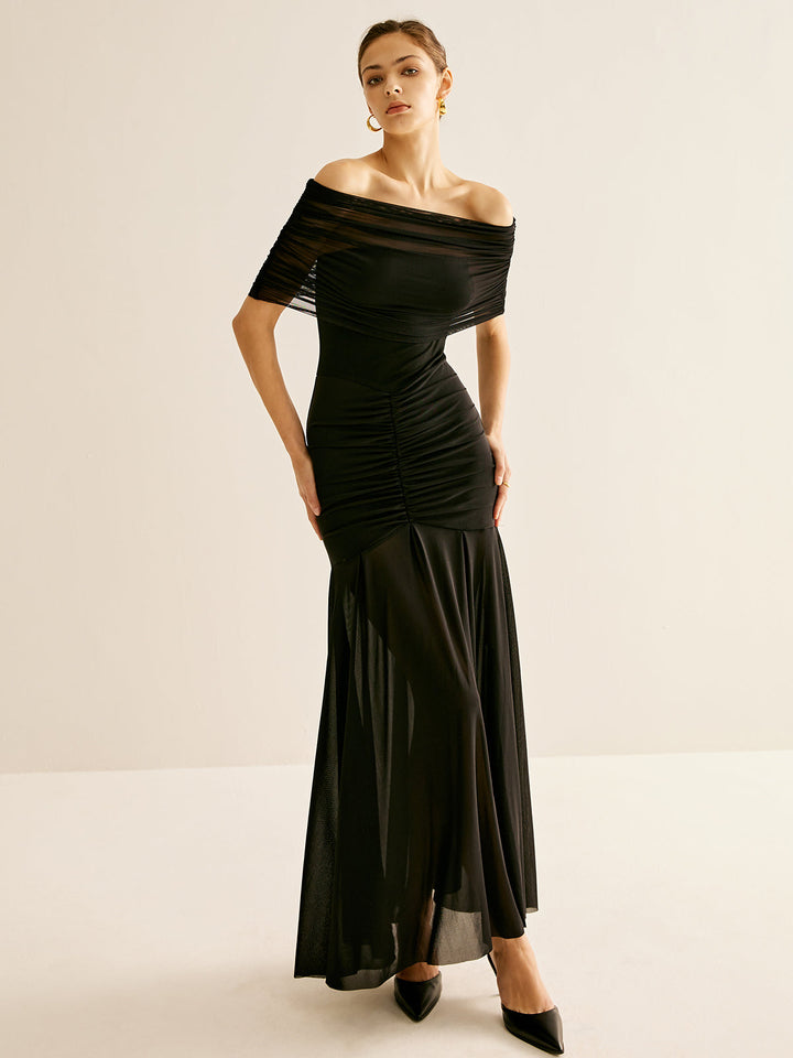 Robe Longue Plissée en Maille avec Châle