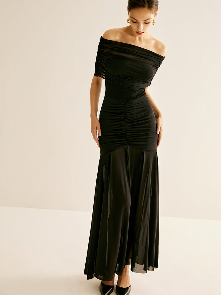 Robe Longue Plissée en Maille avec Châle
