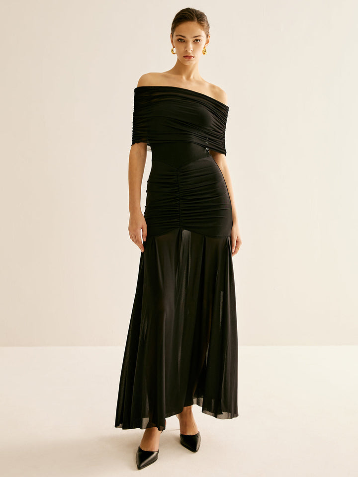 Robe Longue Plissée en Maille avec Châle