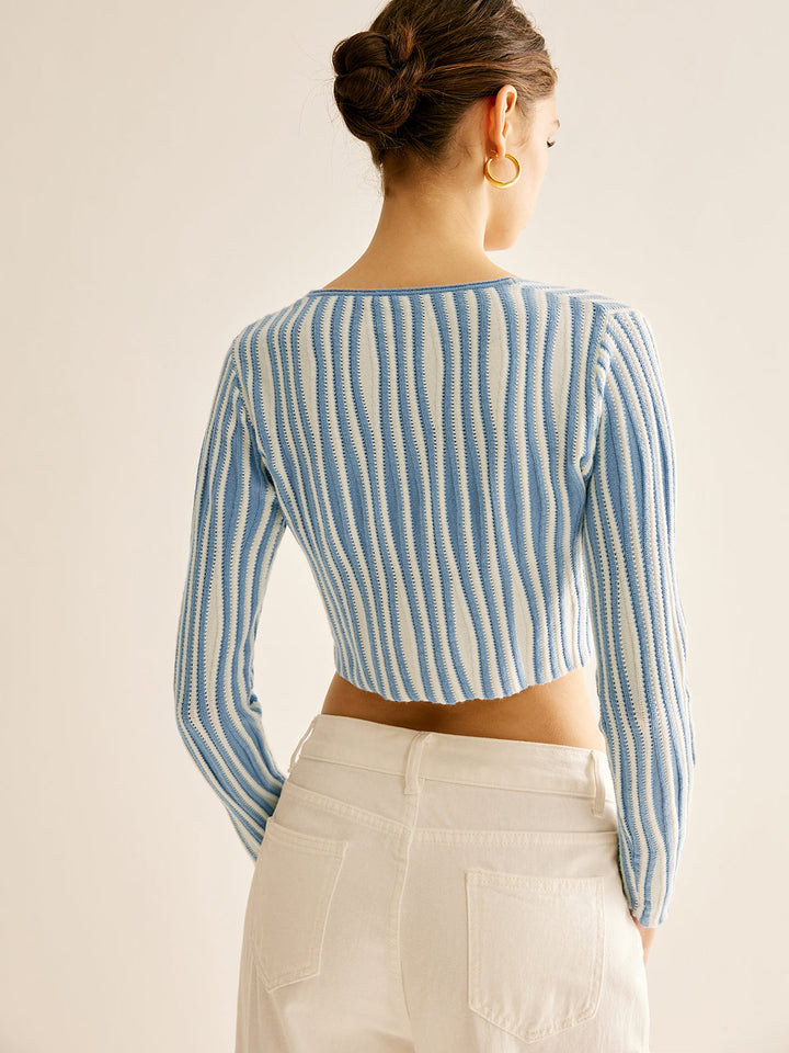 Cardigan en maille à lacets à rayures diplomatiques