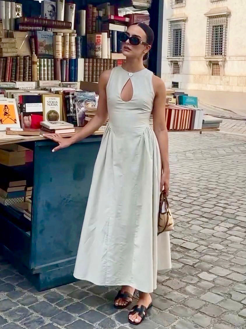 Robe Longue Plissée en Coton et Lin