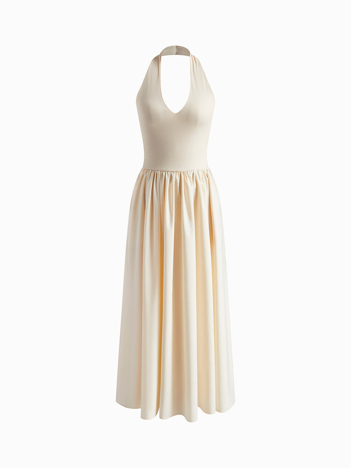 Robe Halter Sans Dos à Poches