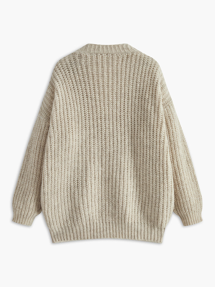 Cardigan en V avec Passepoil Contrastant et Poches