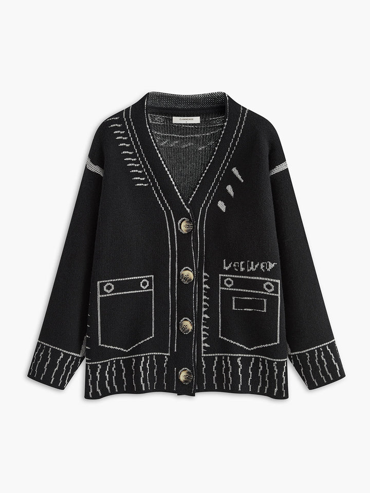 Cardigan Boutonné Col V Vintage