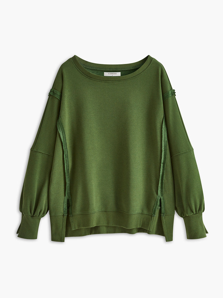 Sweatshirt Col Ras du Cou en Coton Uni
