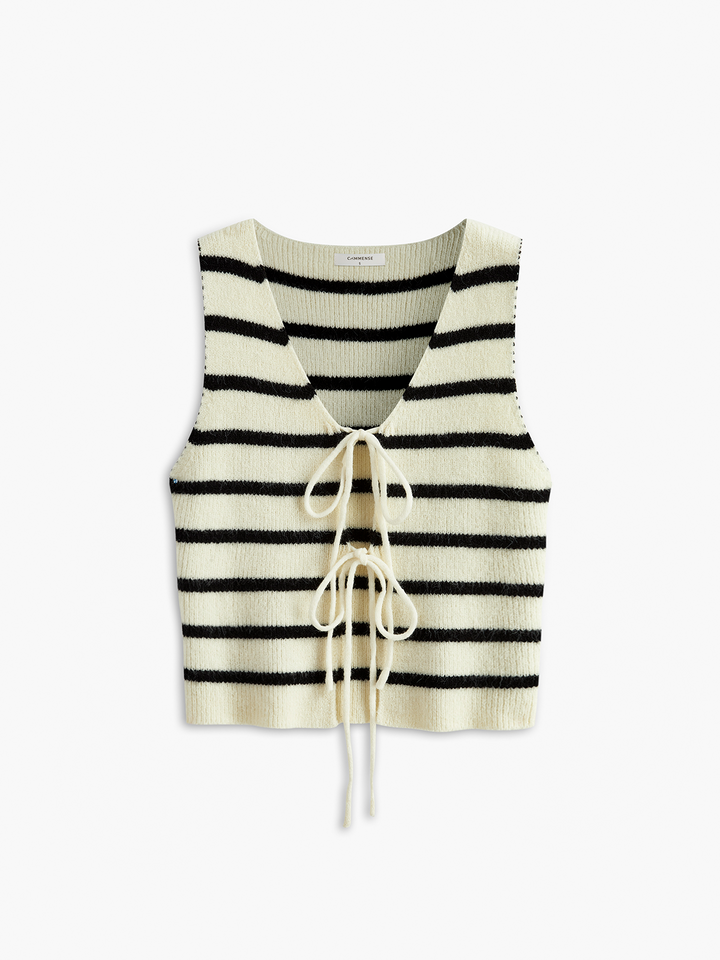 Gilet Pull sans Manches à Rayures en V