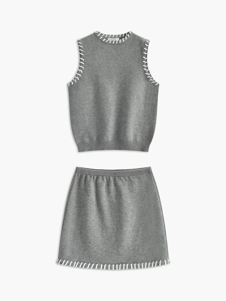 Ensemble Jupe Sans Manches à Bordure Contrastée