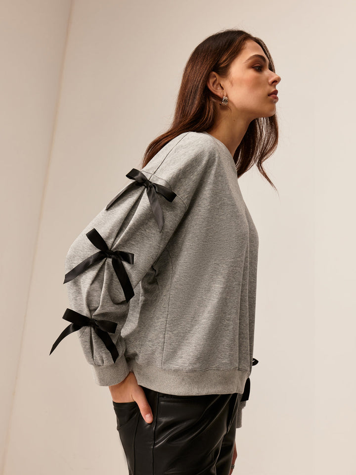 Sweatshirt à col ras du cou avec nœud
