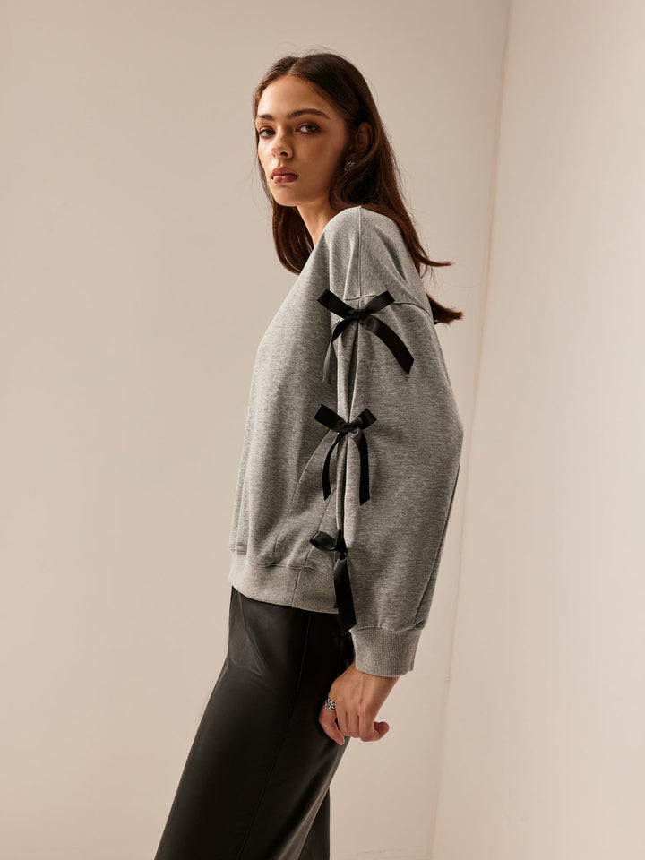 Sweatshirt à col ras du cou avec nœud