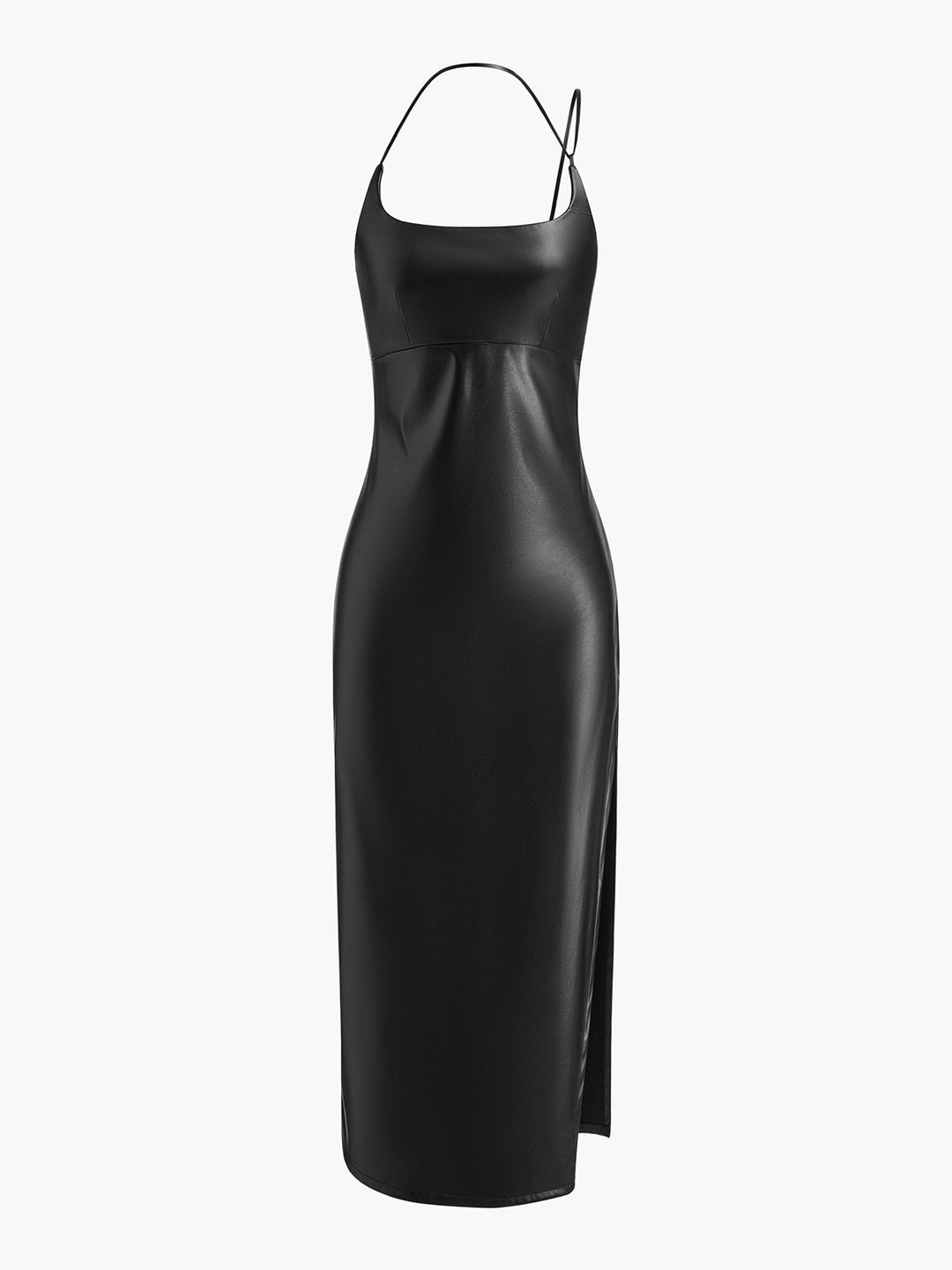 Robe débardeur en similicuir à fente latérale