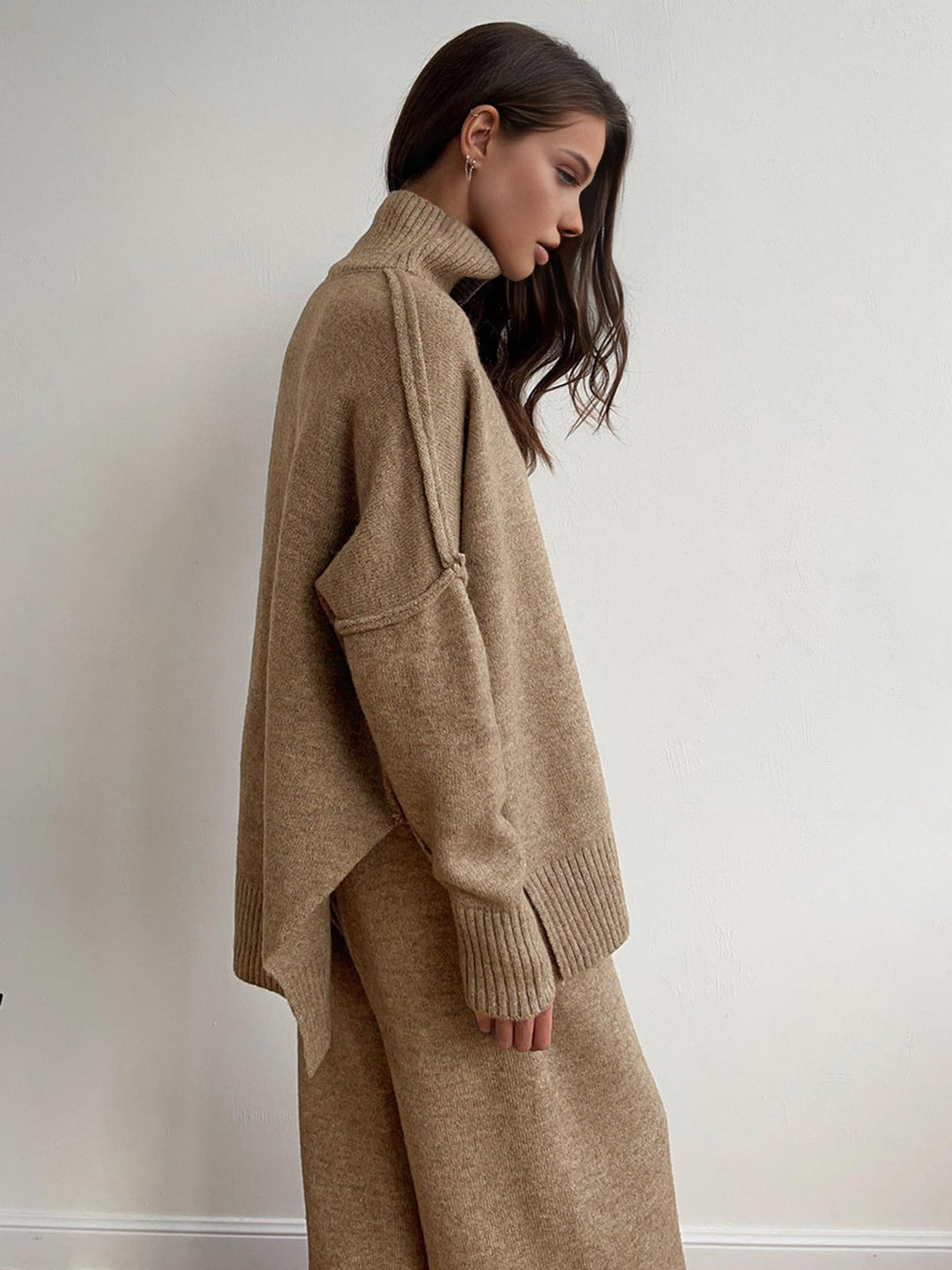 Ensemble Pantalon Tricot à Col Roulé Uni