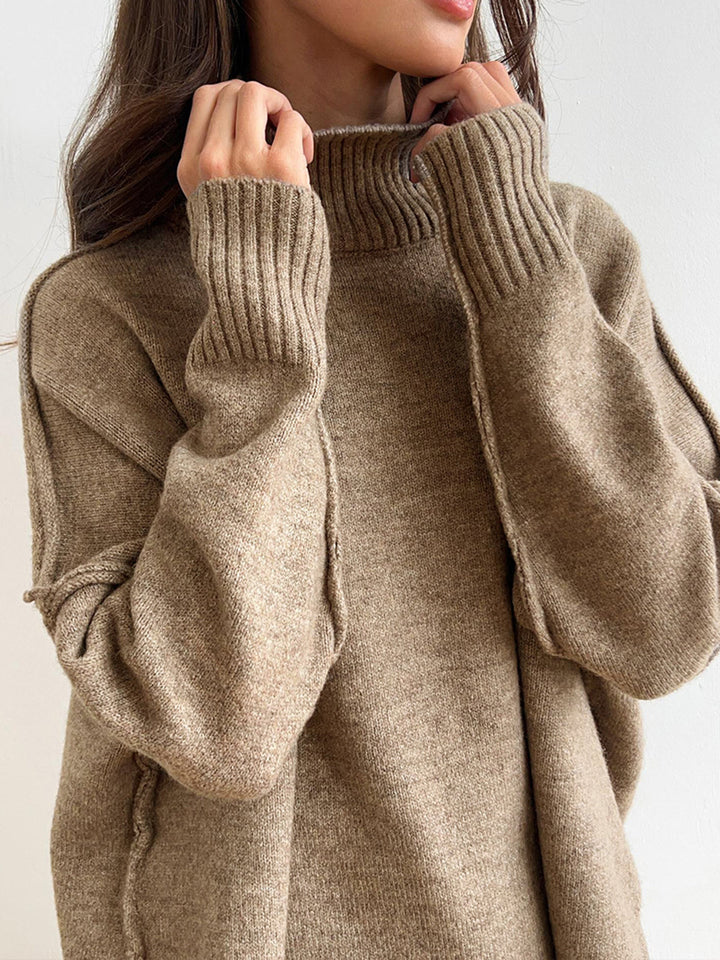 Ensemble Pantalon Tricot à Col Roulé Uni