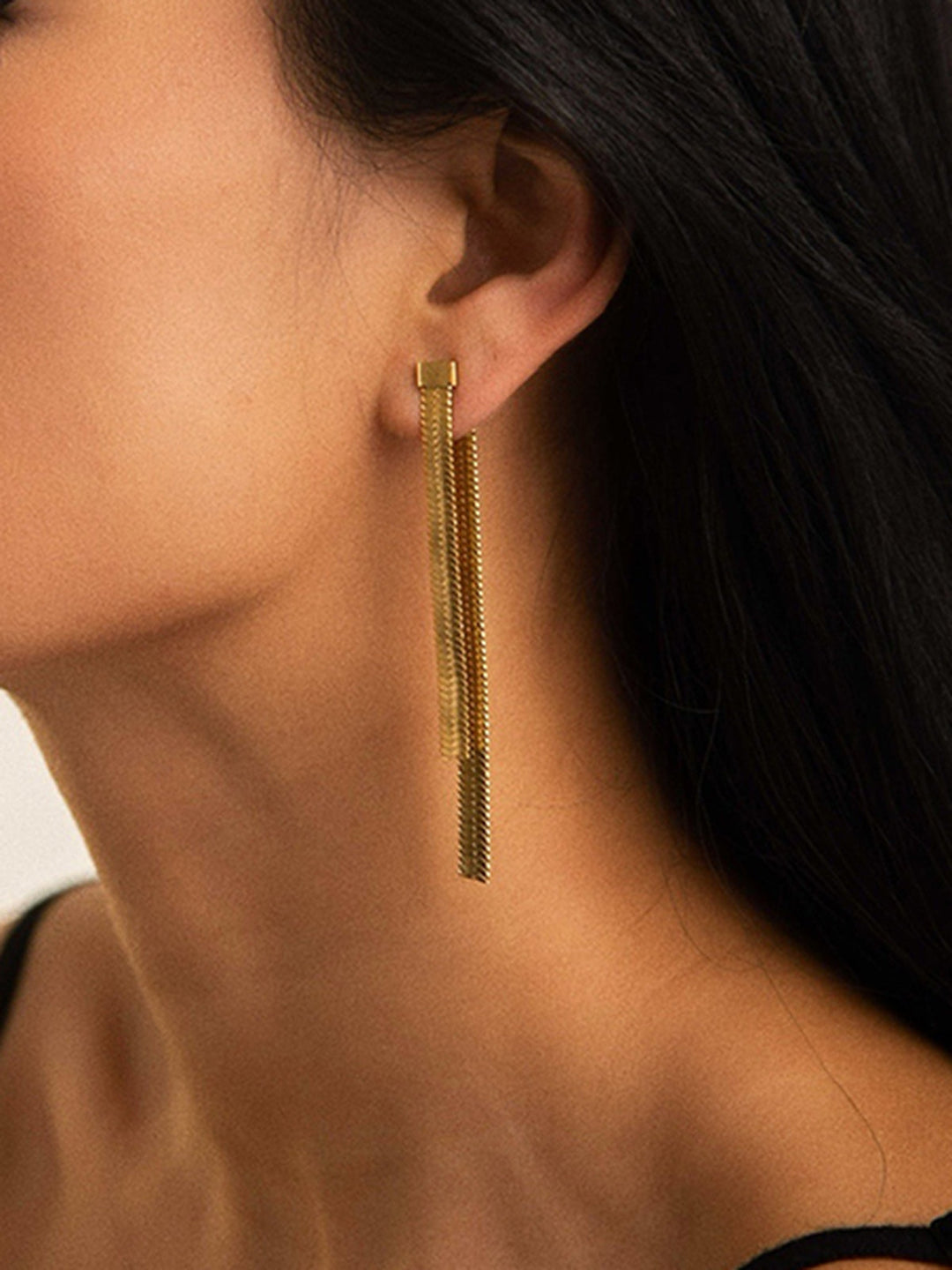 Boucles d'oreilles pendantes à chaîne serpent dorée