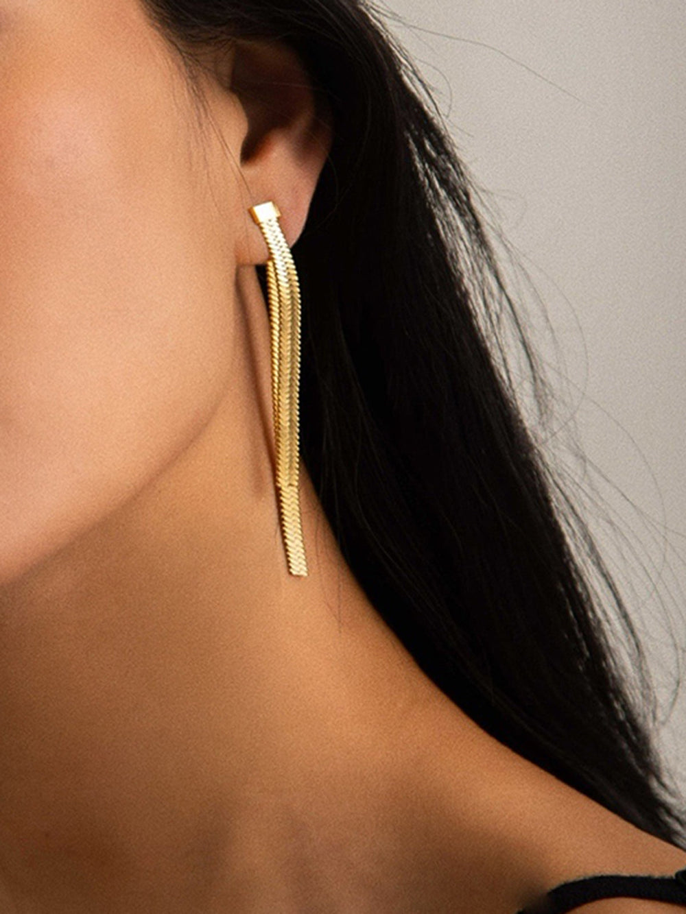 Boucles d'oreilles pendantes à chaîne serpent dorée