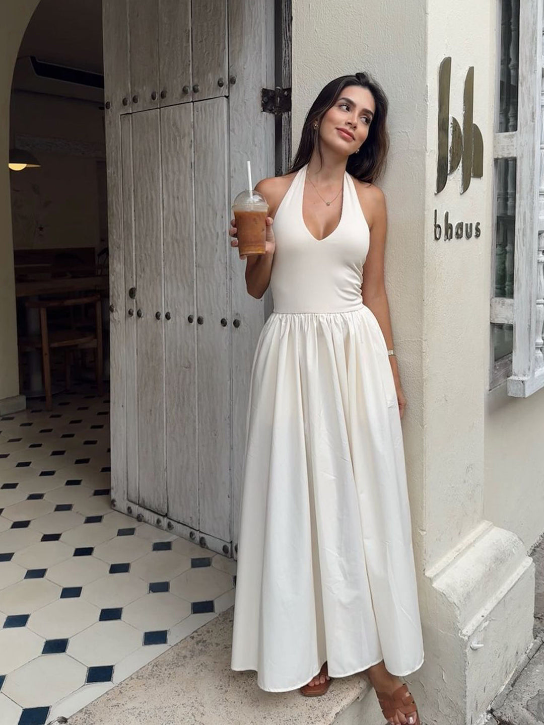 Robe Halter Sans Dos à Poches