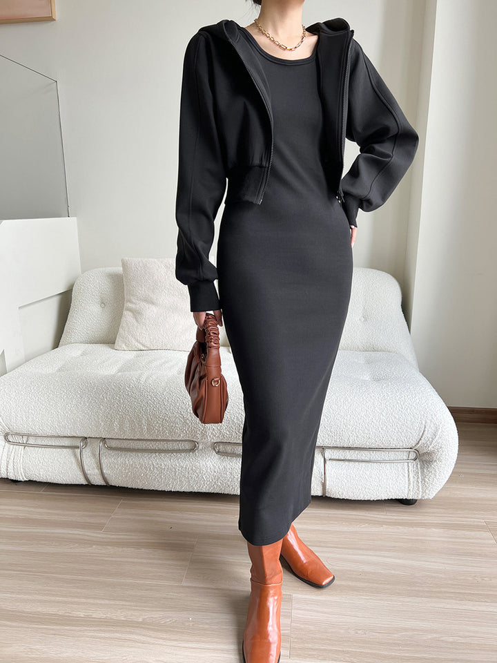 Robe Longue Asymétrique à Col Rond et Fente