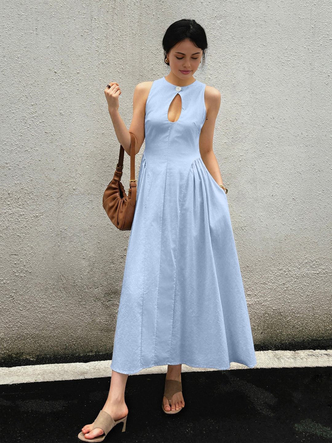 Robe Longue Plissée en Coton et Lin