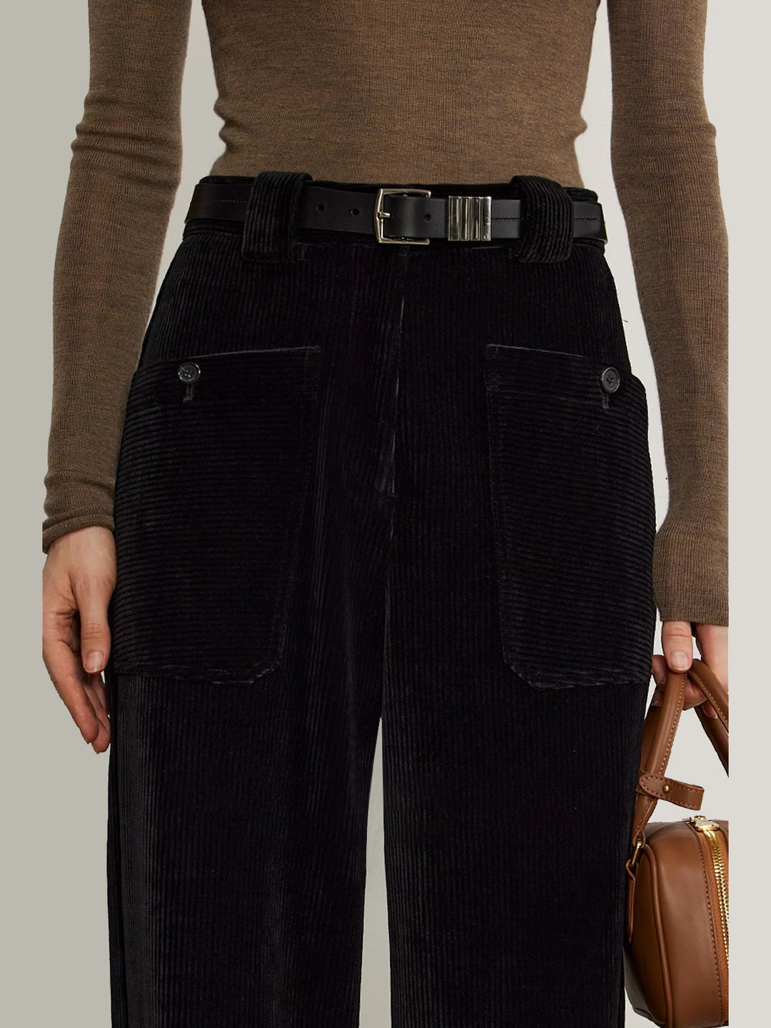 Pantalons Drape En Velours Côtelé Sans Ceinture