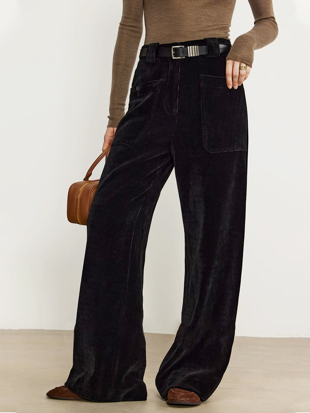 Pantalons Drape En Velours Côtelé Sans Ceinture