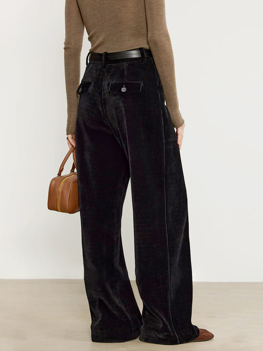 Pantalons Drape En Velours Côtelé Sans Ceinture