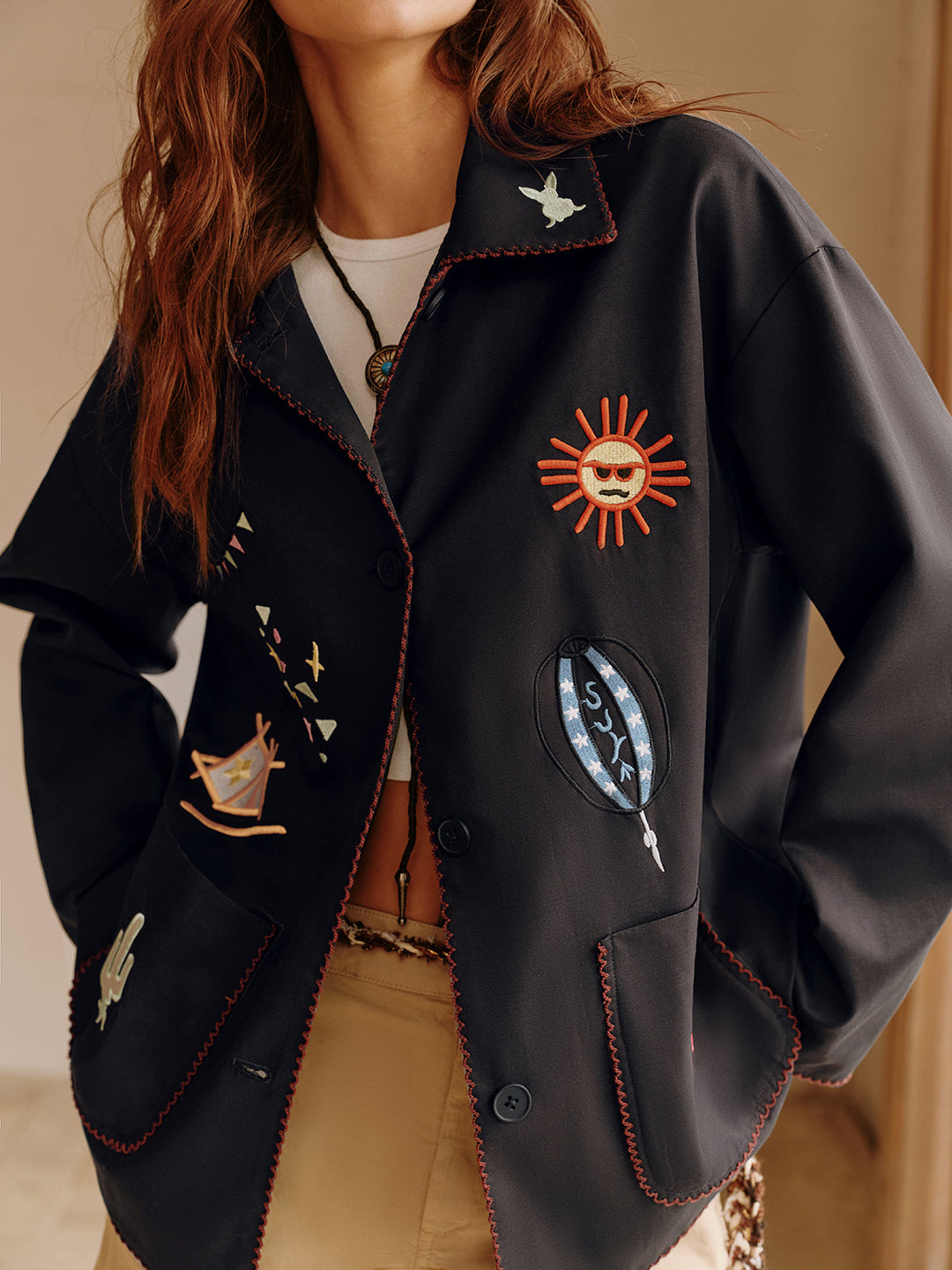 Veste à revers brodée Bohème