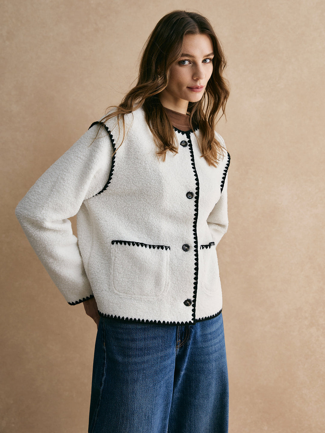 Veste en polaire minky avec bordure contrastée
