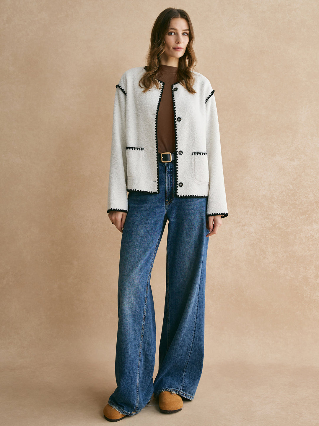 Veste en polaire minky avec bordure contrastée