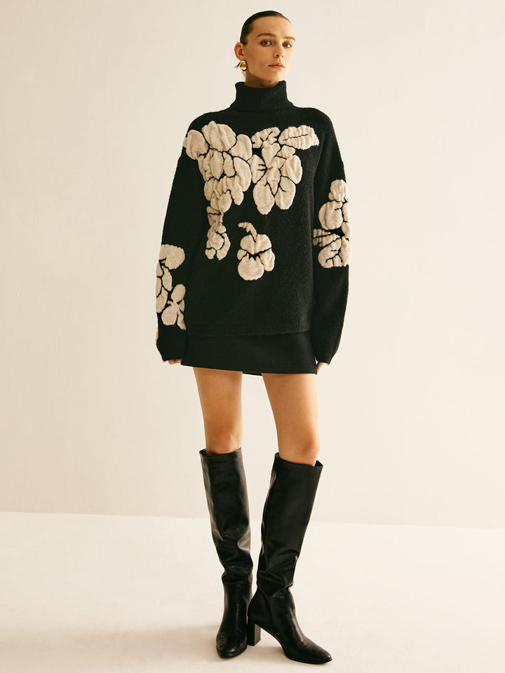 Pull en jacquard à col roulé en mélange de laine
