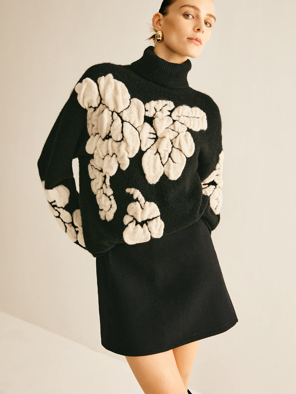 Pull en jacquard à col roulé en mélange de laine