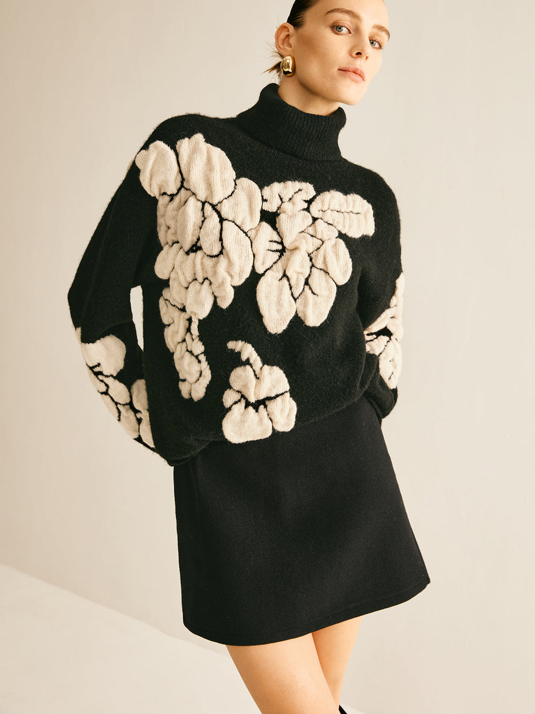 Pull en jacquard à col roulé en mélange de laine