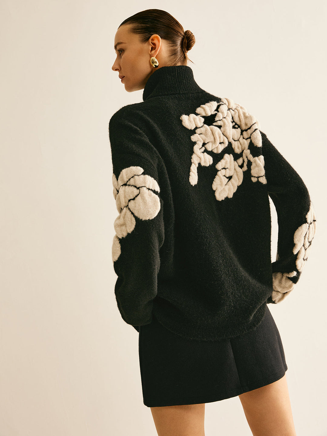 Pull en jacquard à col roulé en mélange de laine