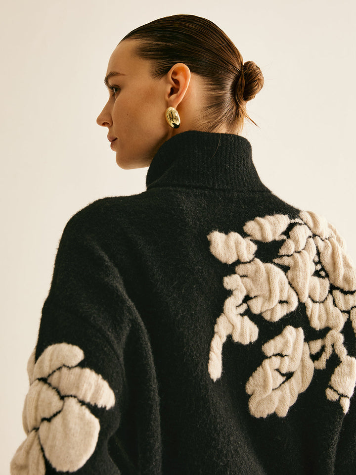 Pull en jacquard à col roulé en mélange de laine