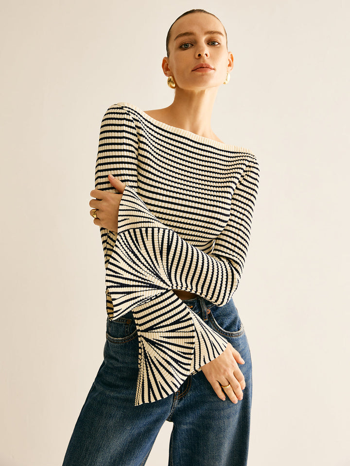 Haut en tricot à manches volantes rayées