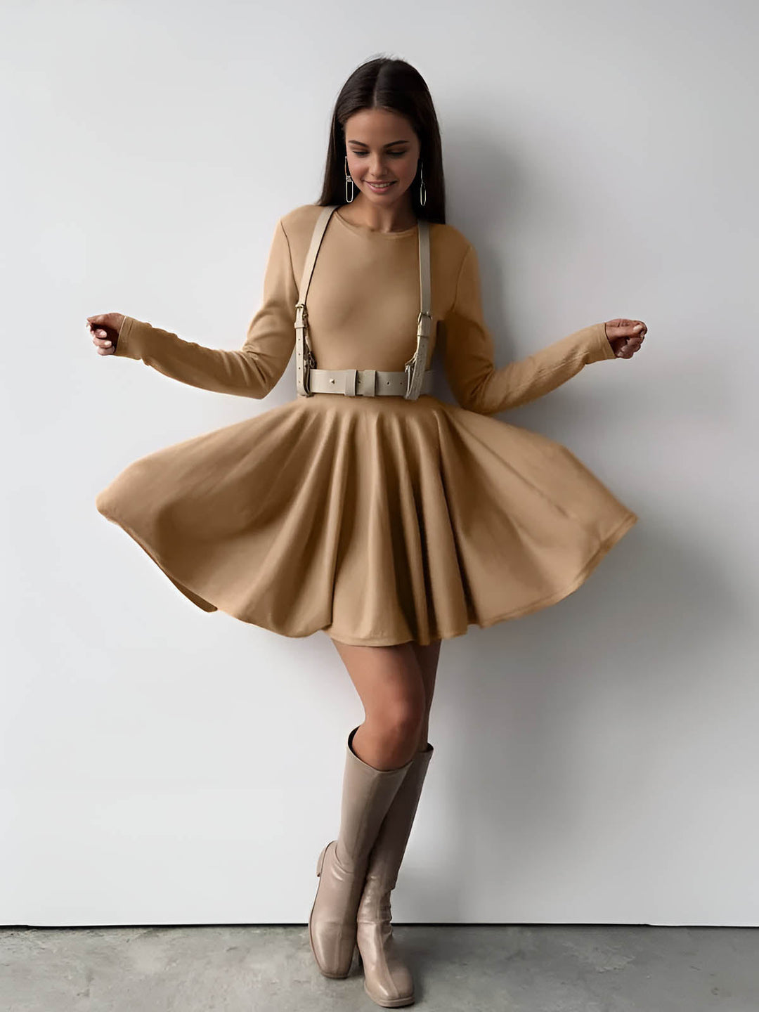 Robe Courte Pull Plissé Uni