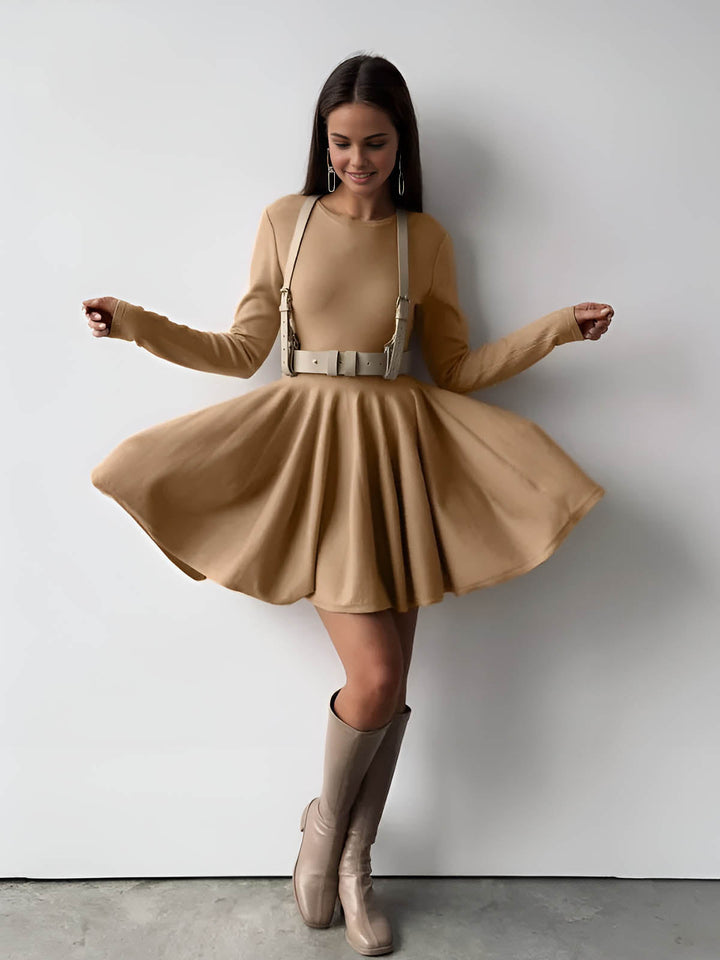 Robe Courte Pull Plissé Uni