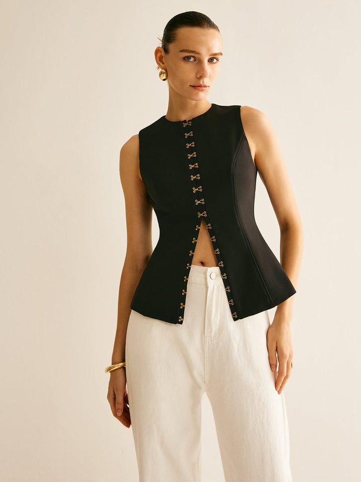 Gilet à col rond avec détails métalliques