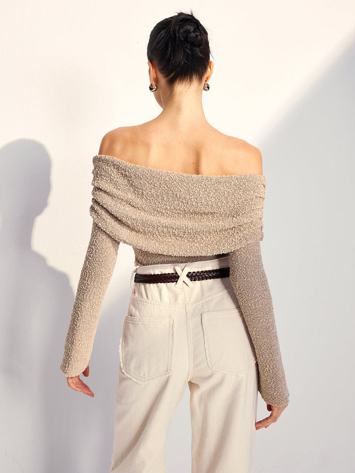 Haut en tricot uni à épaules dénudées